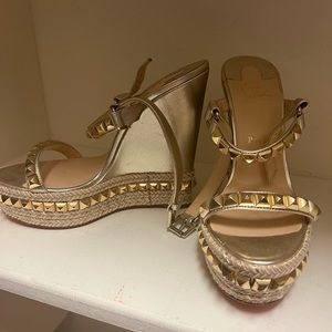 Christian Louboutin Gold Wedge Espadrilles